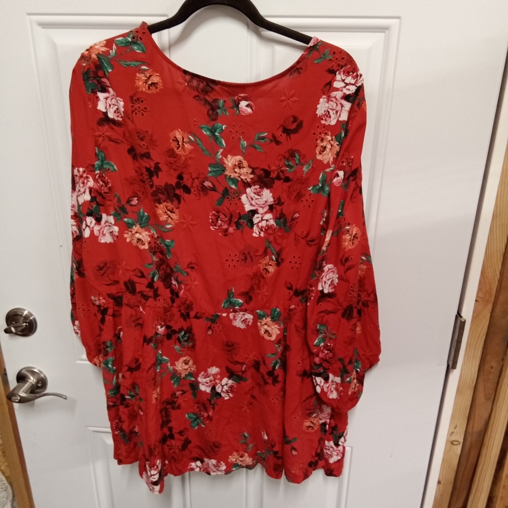 Torrid Eyelet Lace-Up Babydoll Top - Challis Floral Red Size‎ 1 - Picture 4 of 6